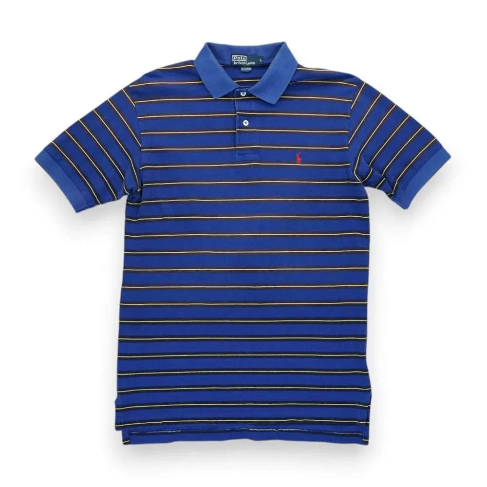 Vintage 90s Polo by Ralph Lauren Men's Shirt‎ Large Blue Striped Geometric